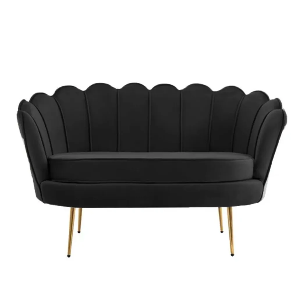 Tulip Velvet Double Seater Couch - Black
