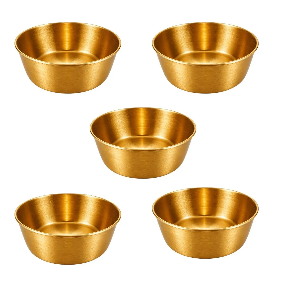 5 Pack - 600ml Stainless Steel Korean Rice Bowls - Gold