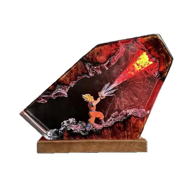 ZELTRYN Goku Kamehameha Resin Ornament Wood Base Night Light