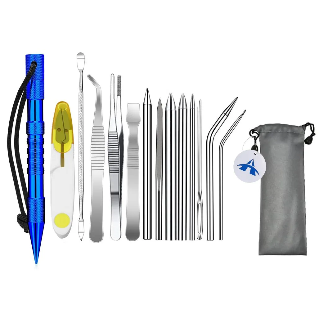 14 Piece Marlin Spike Parachute Cord Needles Set with Cloth Bag - Blue