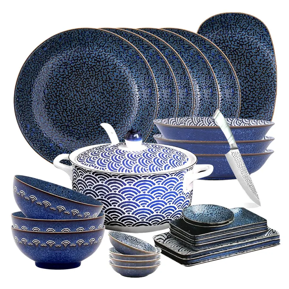 Ceramic Retro Design Porcelain Water Pattern Dinnerware - Set of 41