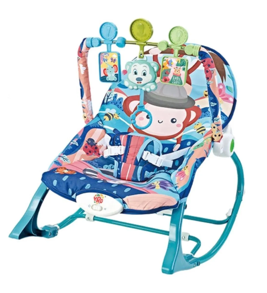 Bounzy-Baby Rocker Calm Bouncer-Music-2 Seating Positions, Washable Seat - Blue