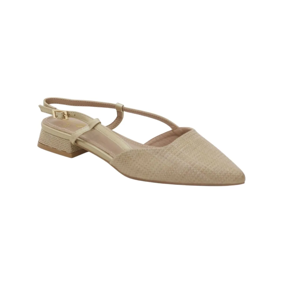 LaMara Paris Elena Pointy Textured-Fabric 2cm Flat Heel Sling Back Pump