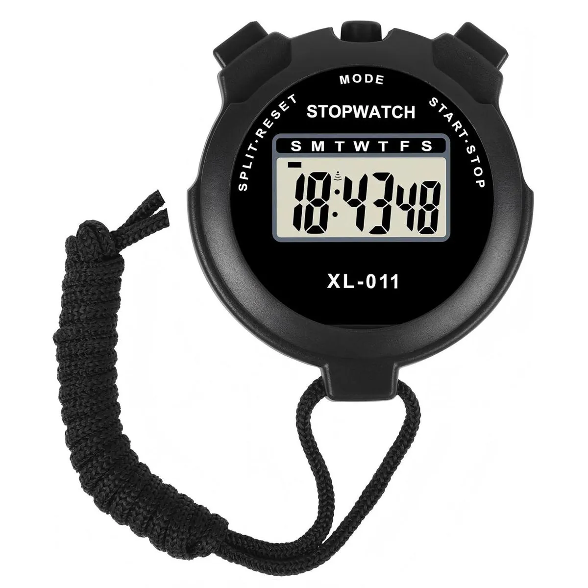 Digital Simple Stopwatch - Large Display, Single Lap Split, 12/24 Hour - Black