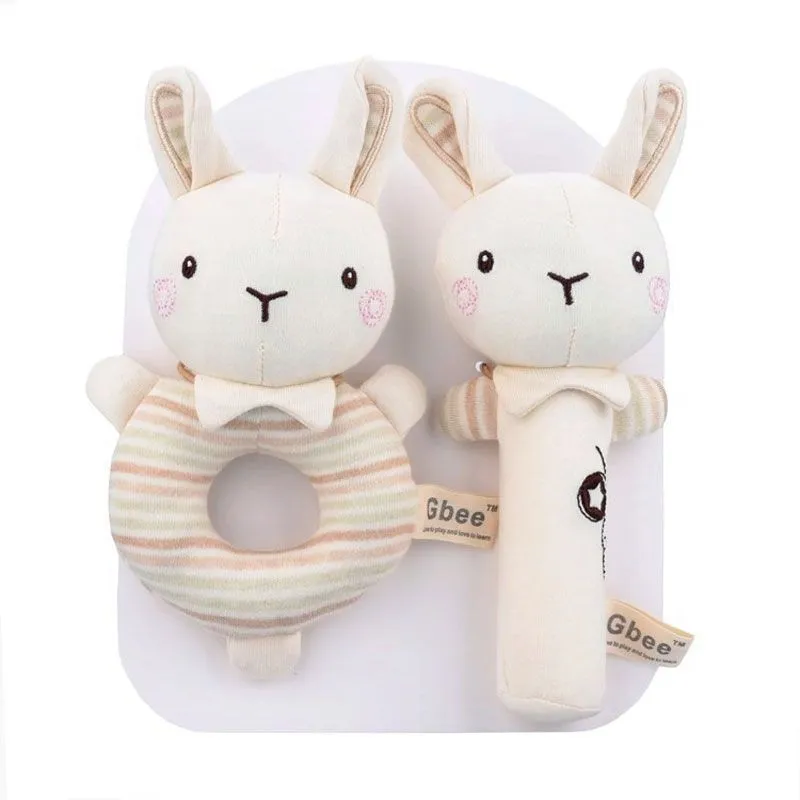 Organic Cotton Hand Rattle Baby Soothing Toy Infant Baby Rattle Toy - White