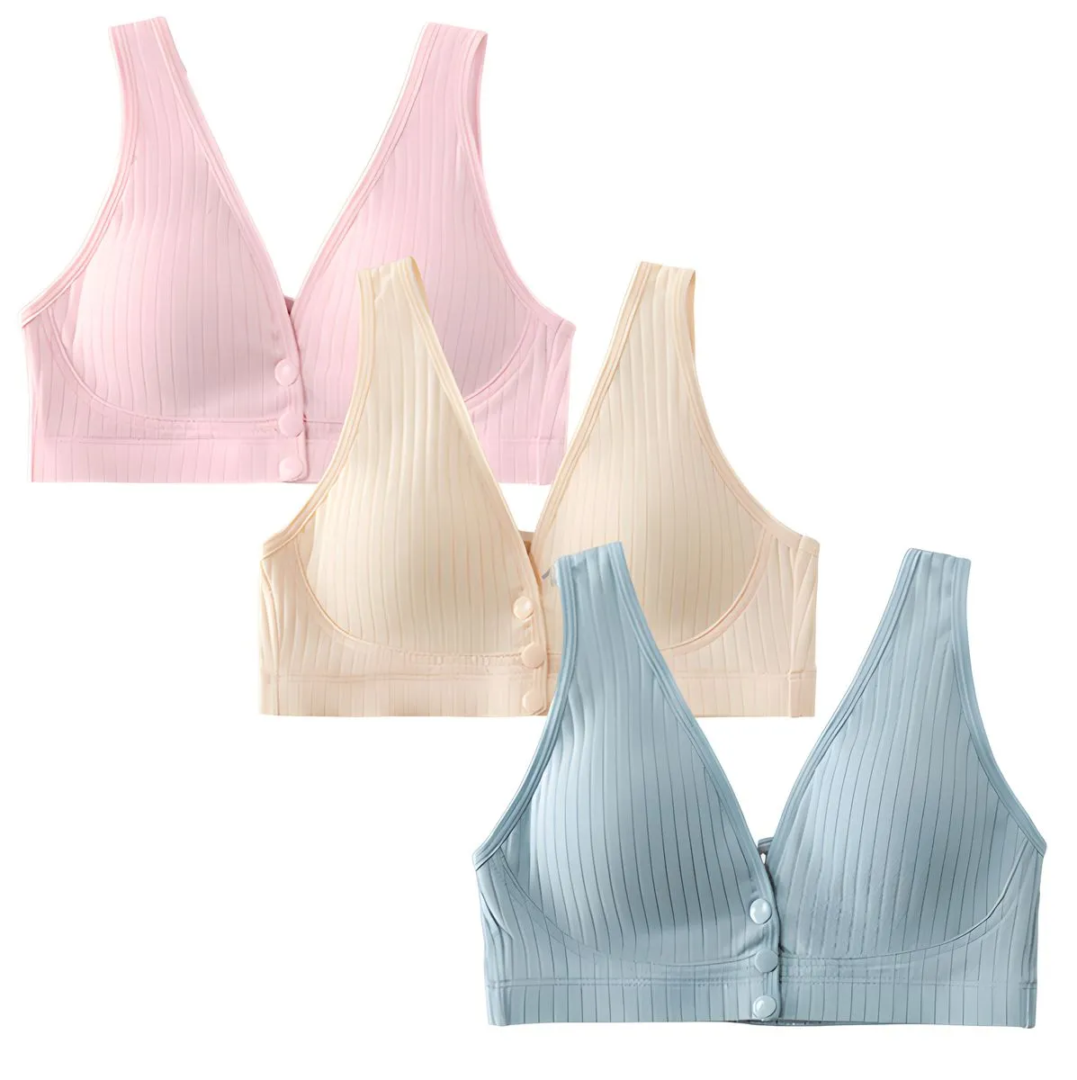 3 Pack Women Maternity Nursing Bras Button Front Closure Padded Pregnancy