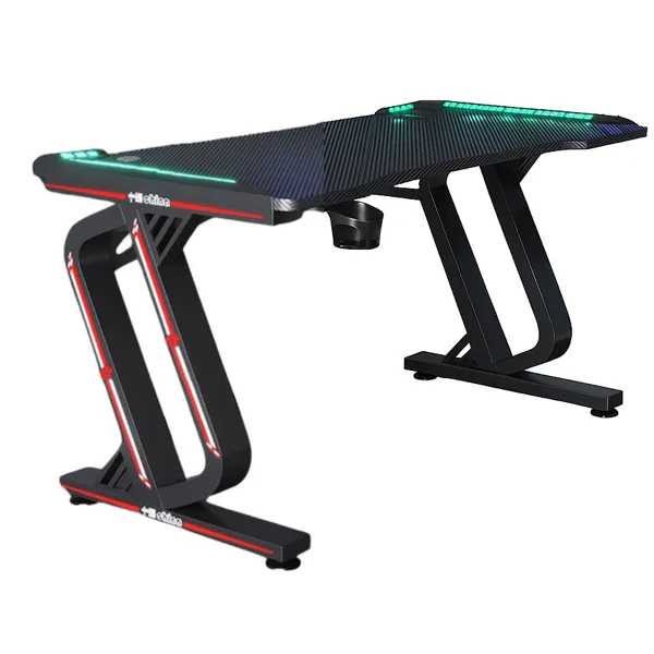 Deli Carbon Fiber Texture Gaming Desk 100cmx60cmx75cm with RGB LED Lights