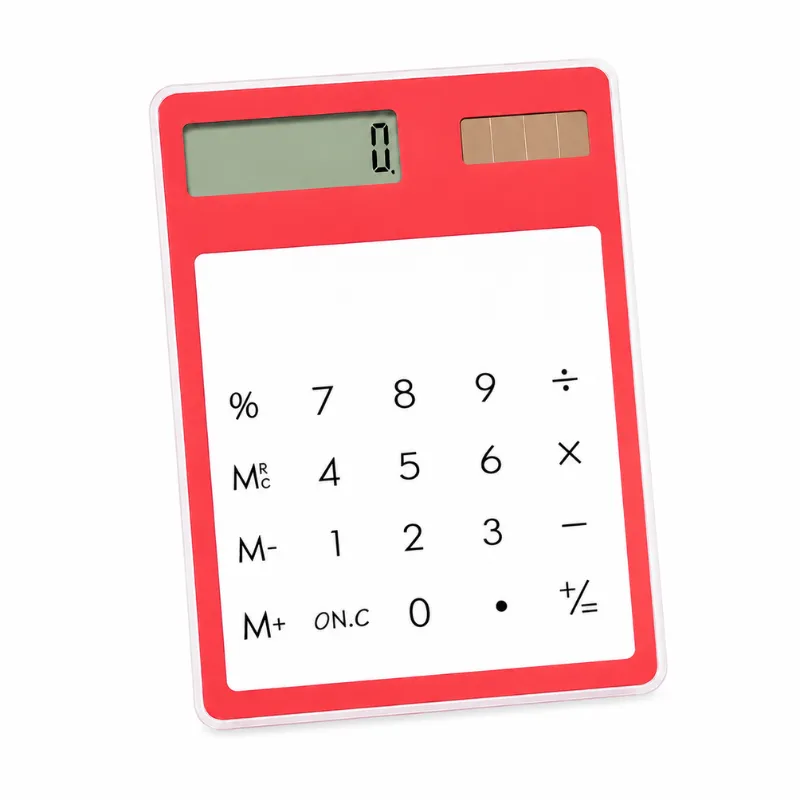 Transparent Touch Calculator-Solar Powered, Silent Slim Design/Red