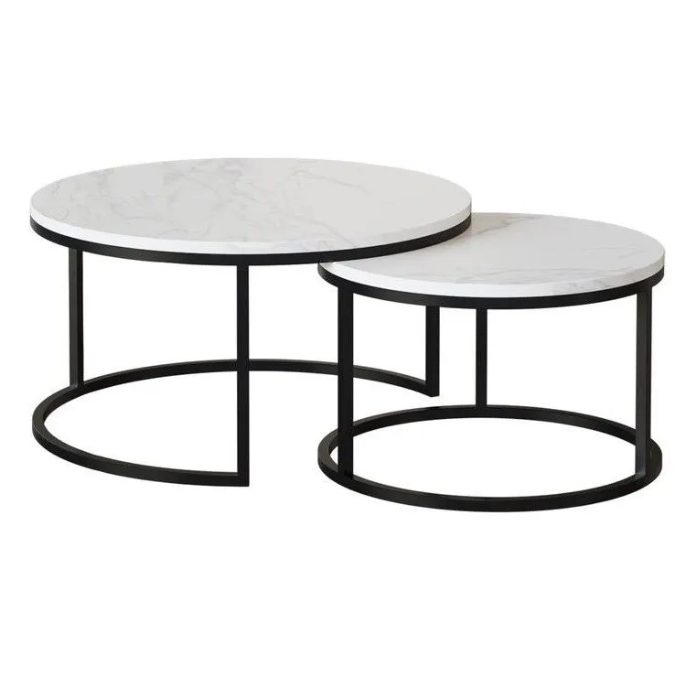 Coffee Tables - Nesting 2 Pack - Rounded Marble Top - Black