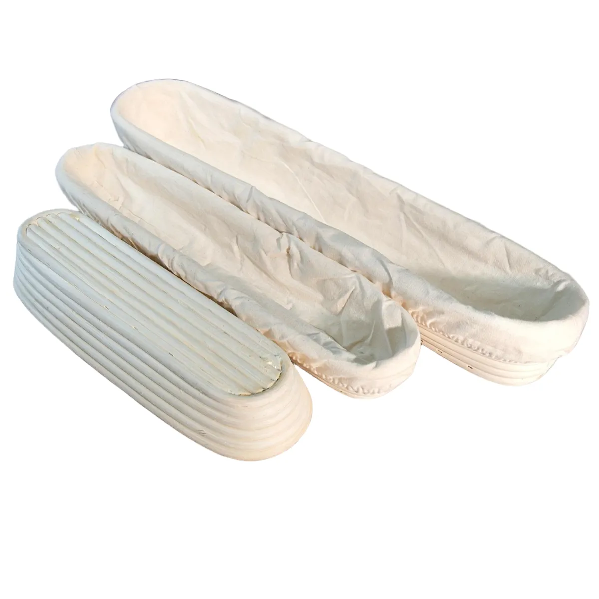 3-Pack Oval Rattan Baguette Proofing Baskets with Liners - 34/43/54cm Set