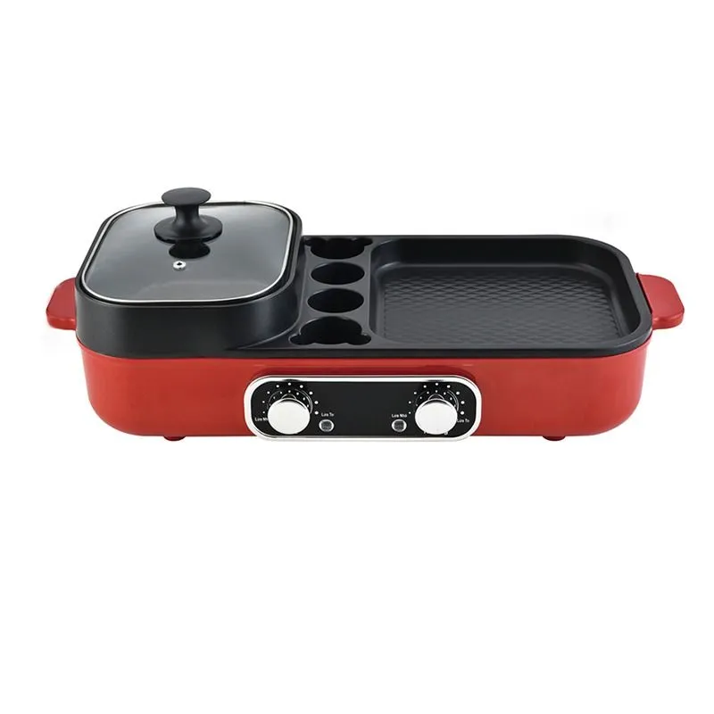 Hoffmans Electric Combined Non-Stick Smart Skillet Hot Pot And Grill -2000W