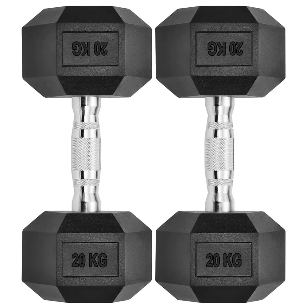 Premium Rubber-Coated Home and Gym Dumbbells - 20 KG - Set of 2