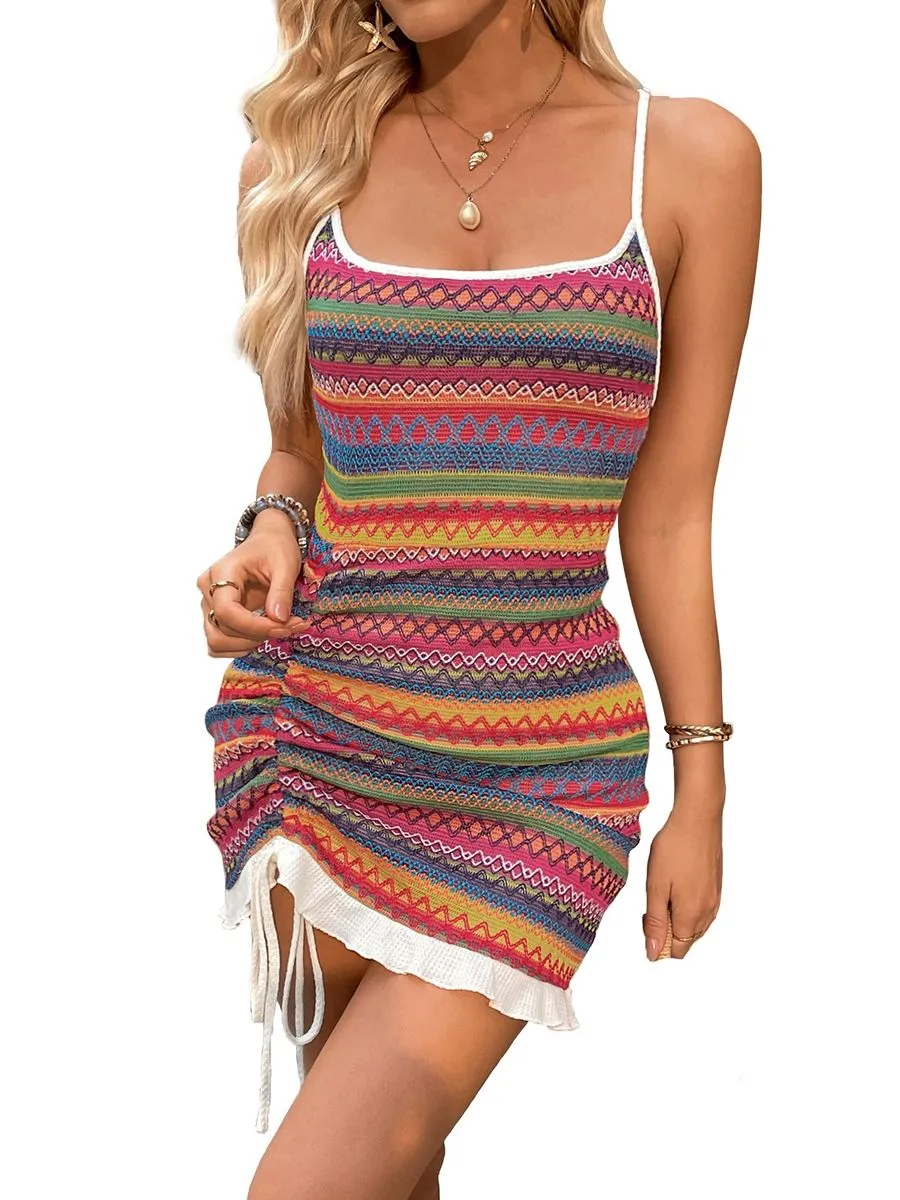 Women's Bodycon Mini Dresses Drawstring Sleeveless Vacation Beach spaghetti