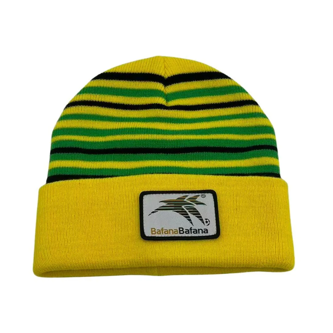 Official Bafana Bafana Soccer Supporters Beanie | Yellow and Green Knit