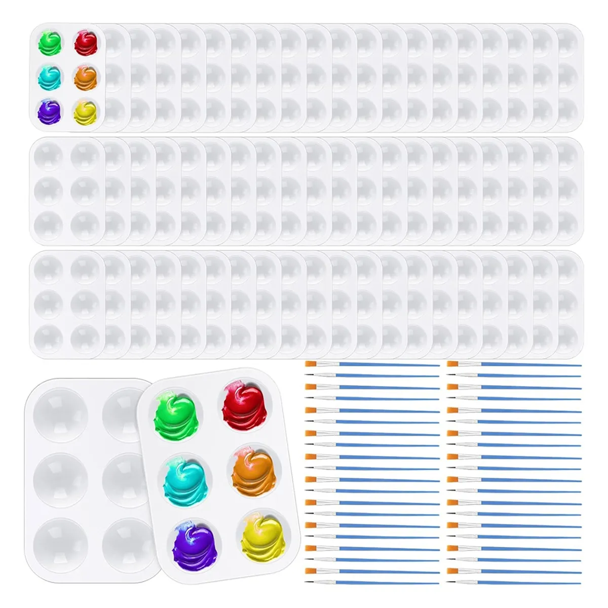 Paint Brush Palette Set 100Pcs Nylon Paint Brushes 50Pcs Paint Tray