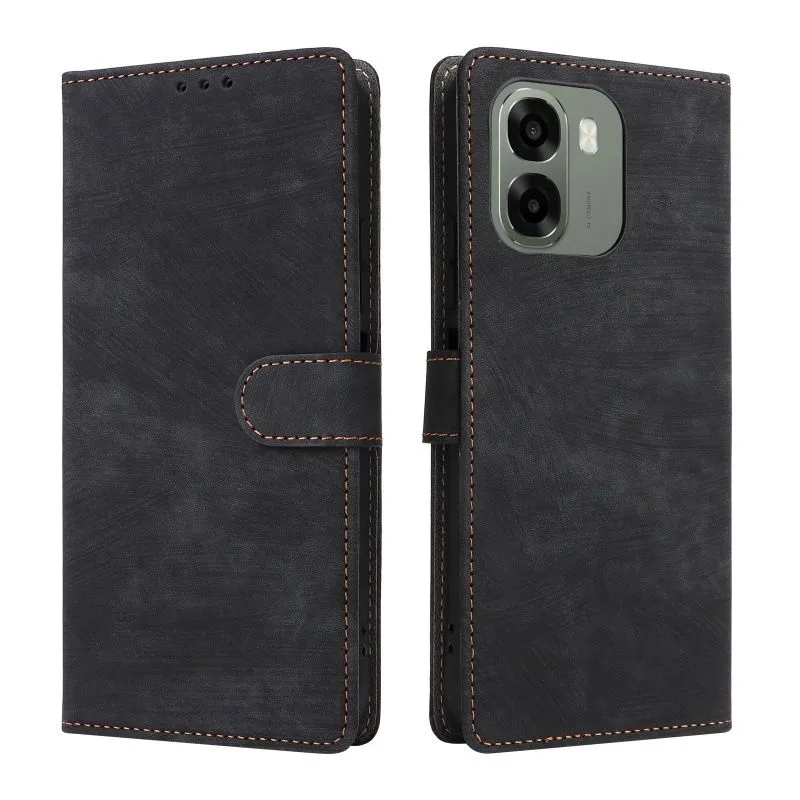 Flip Cases Compatible With Oppo A6X 4G/5G Shockproof Leather Cover - Black
