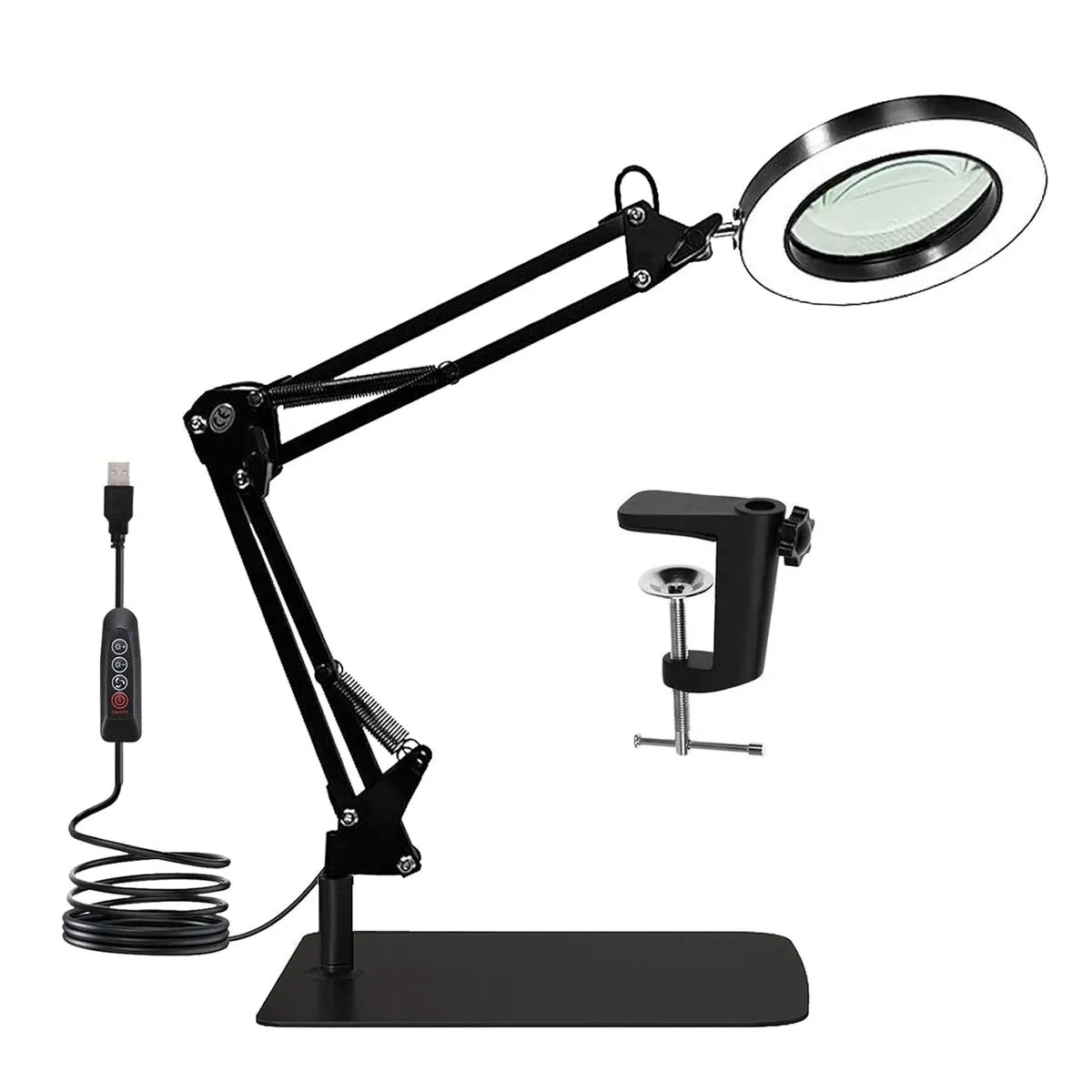 10x Magnifying Glass With Light, Large Base And Clip, 3 Color Modes - Black