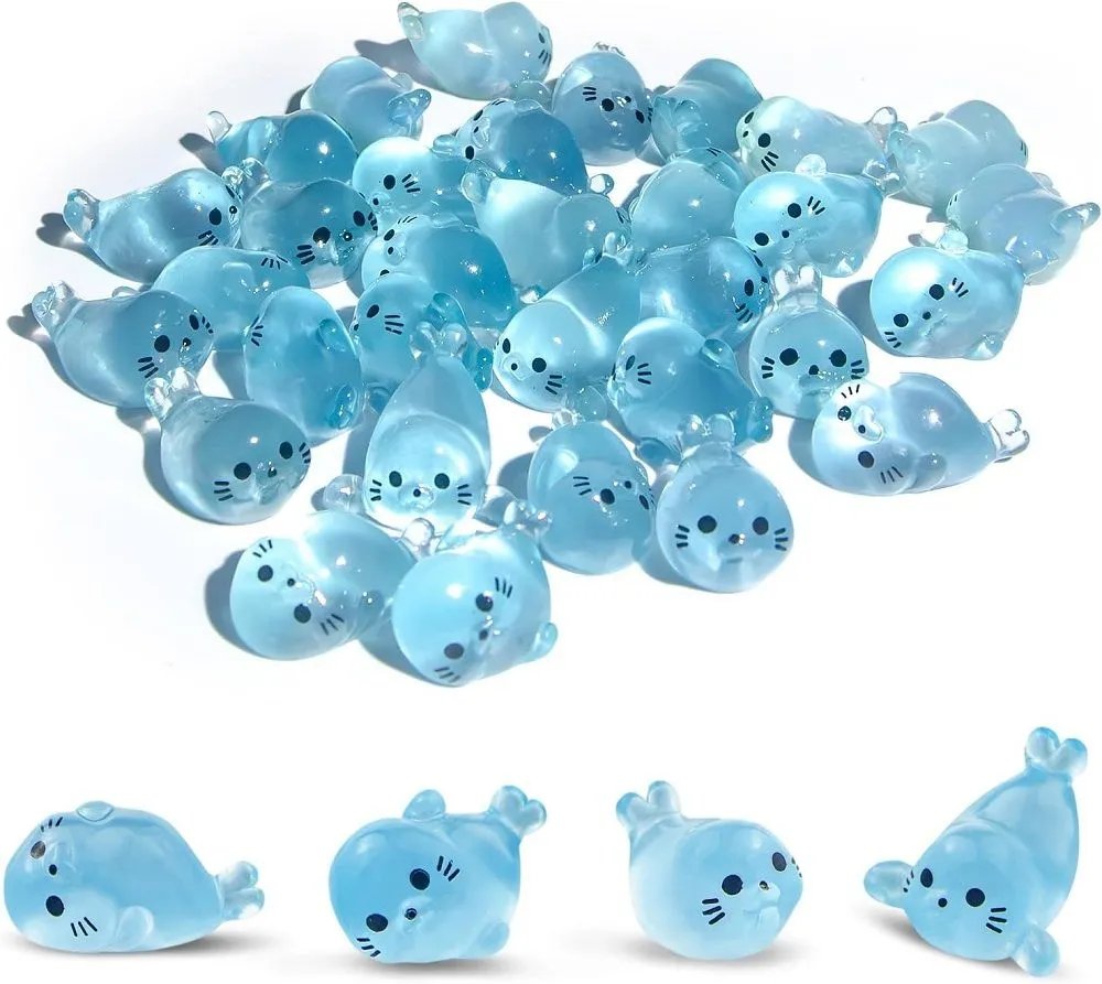 32 Glow in Dark Mini Seal Figurines, Luminous Sea Animal Decor for Home