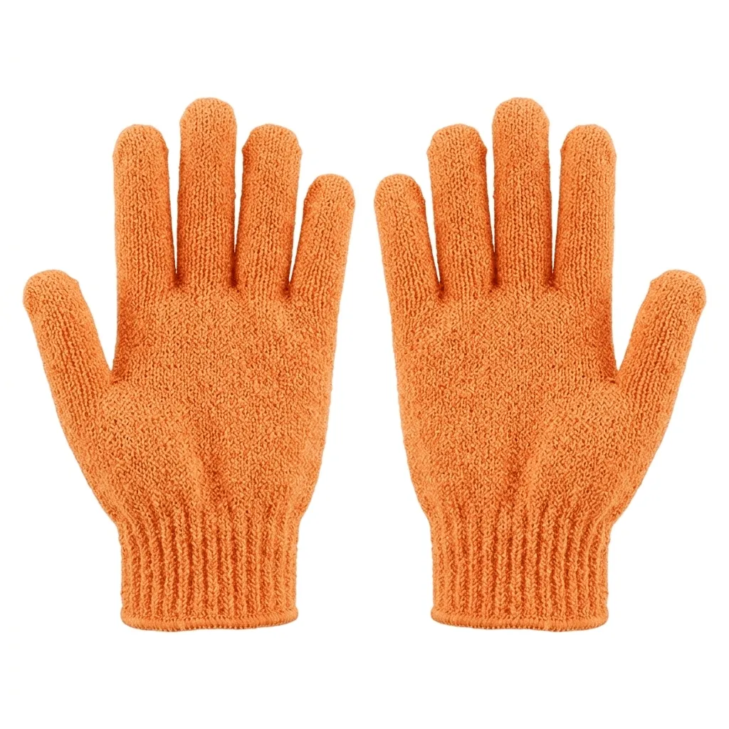 2 Piece - Nylon Blend Exfoliating Bath Gloves - Orange