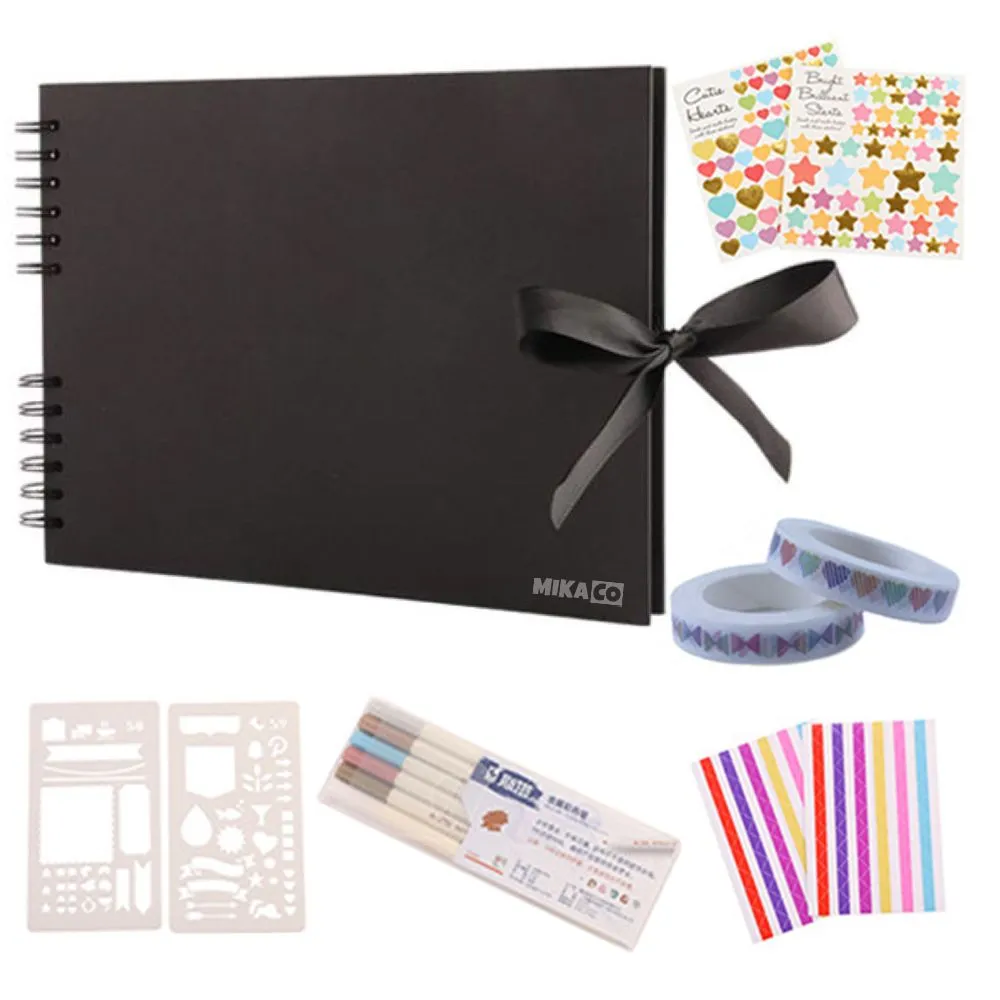 Craft Album With Pens, Tape, Stickers And Stencils Scrapbooking - Black