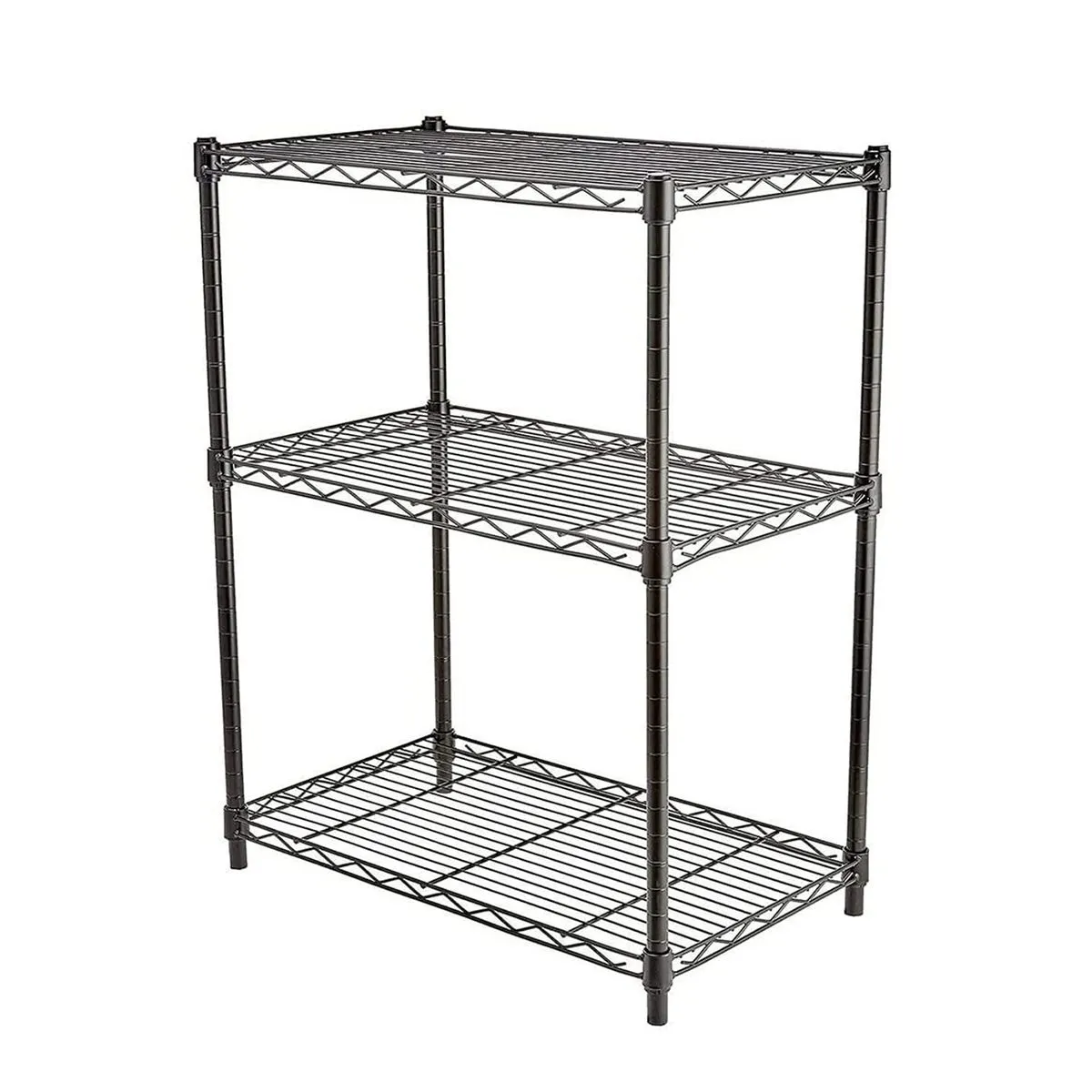 3-Shelf Adjustable Wire Rack Storage Shelving Organizer, 3 PP Pads 4 Hooks