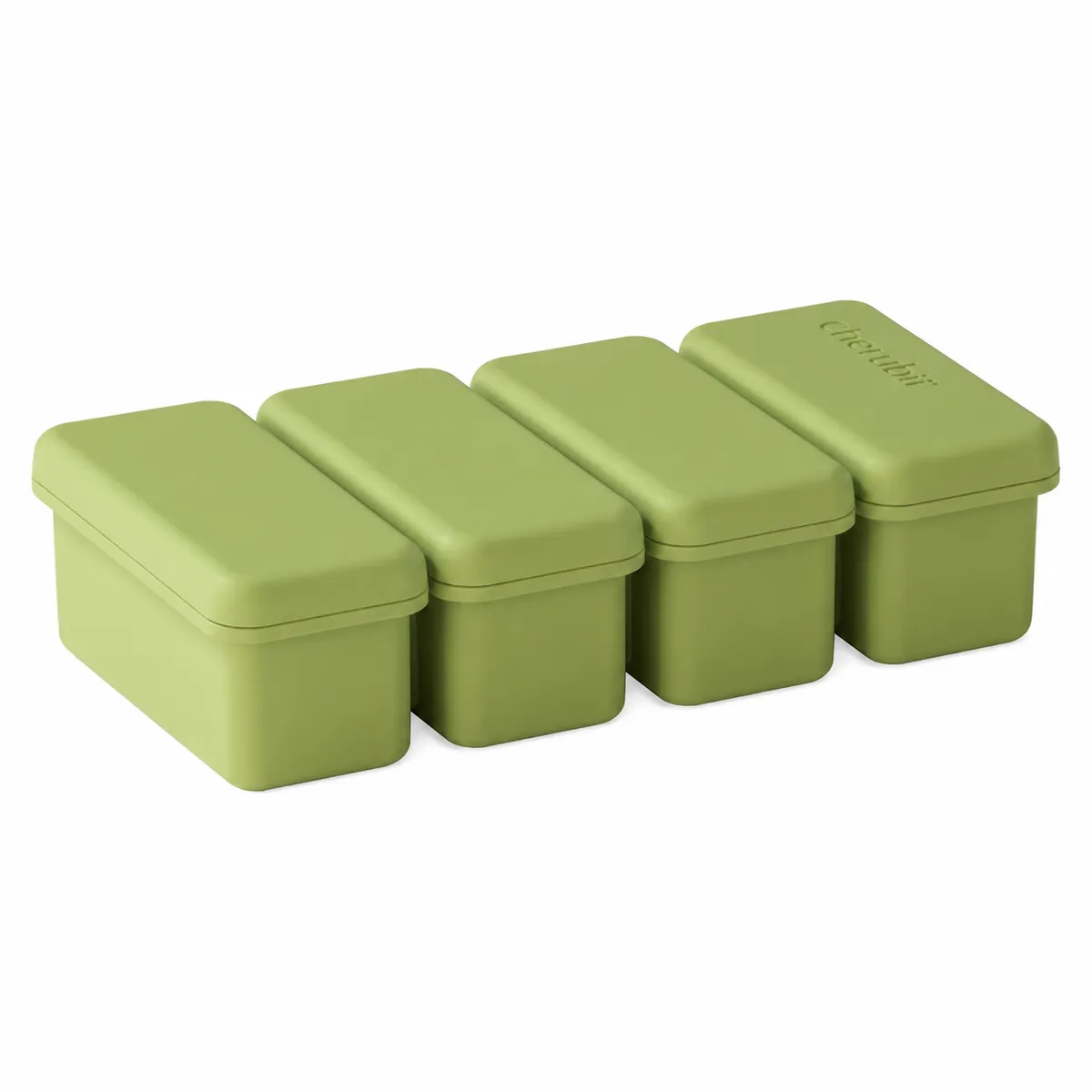 4-Compartment Silicone Ice-Bar Tray with Lid - Green