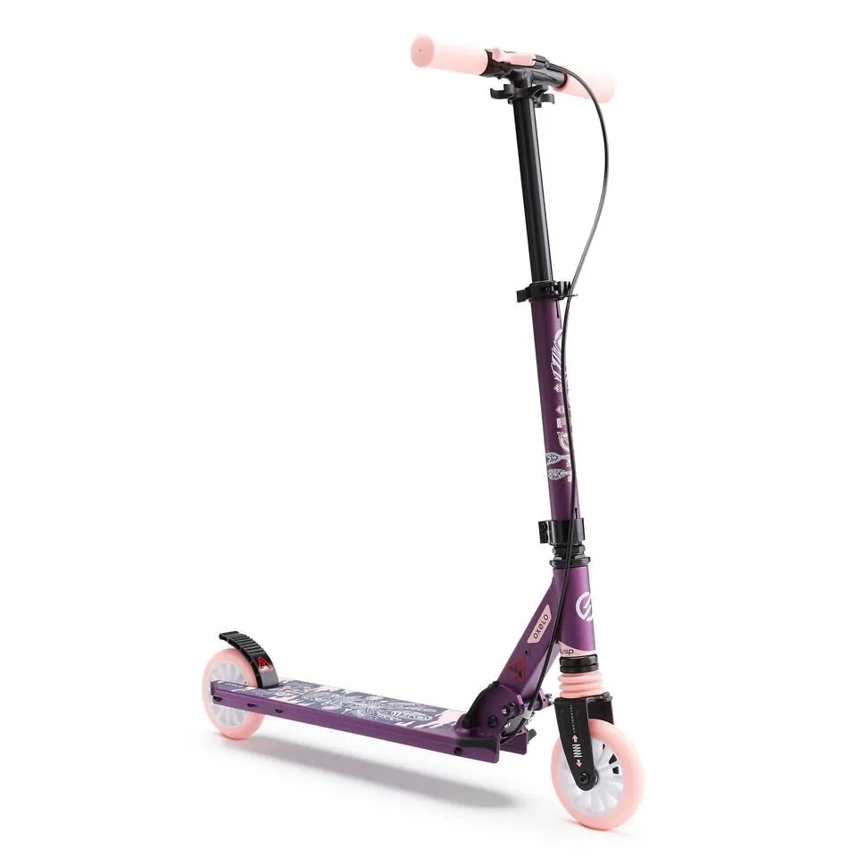 Oxelo Mid 5 Kids' Scooter With Handlebar Brake And Suspension - Purple, Pink