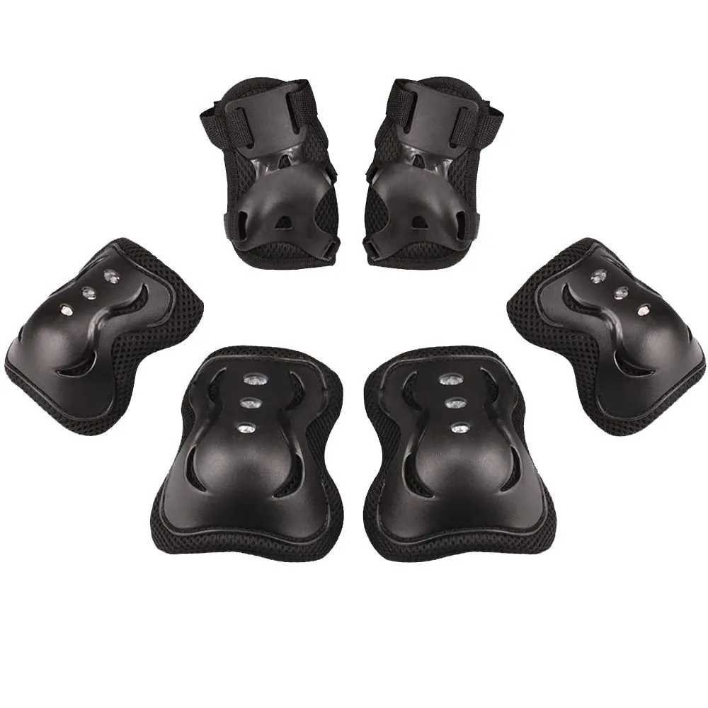 Adjustable 6-in-1 Sports Knee Pad Elbow Pads Wrist Guard Kit - Black
