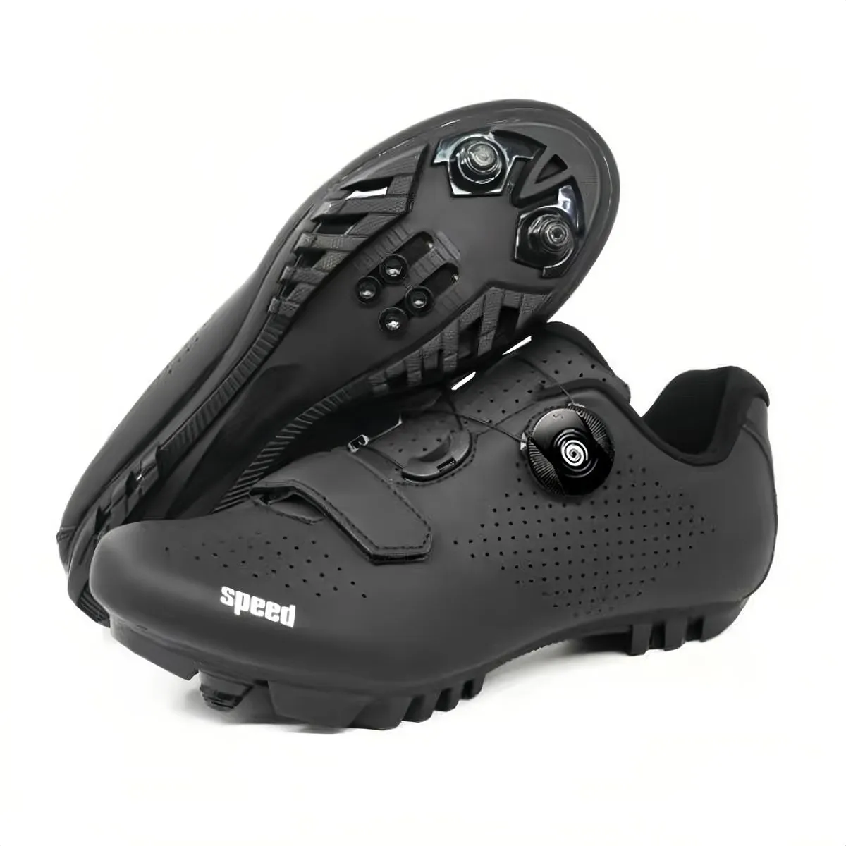 MTB Cycling Shoes Biking UK8-10-Black Spin Riding Sneakers with Lock Sole