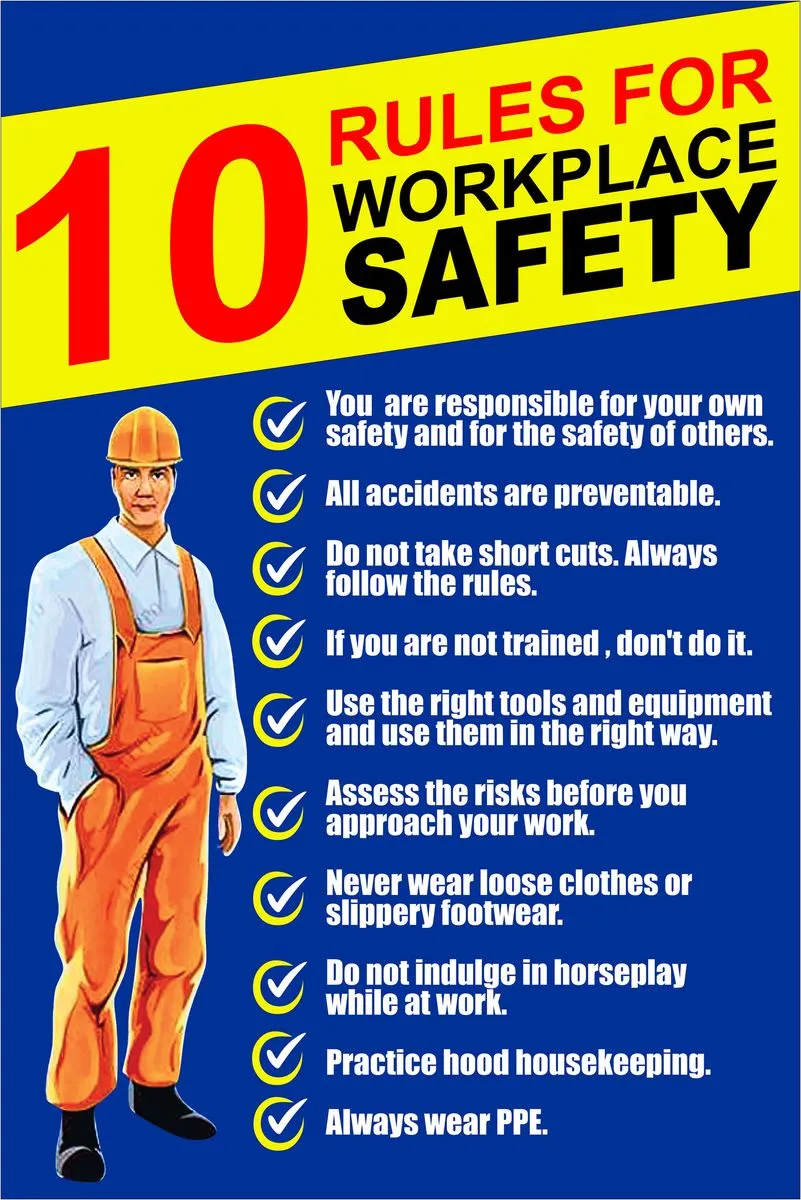 10 Rules For Work Place Safety 81x123cm Sign.