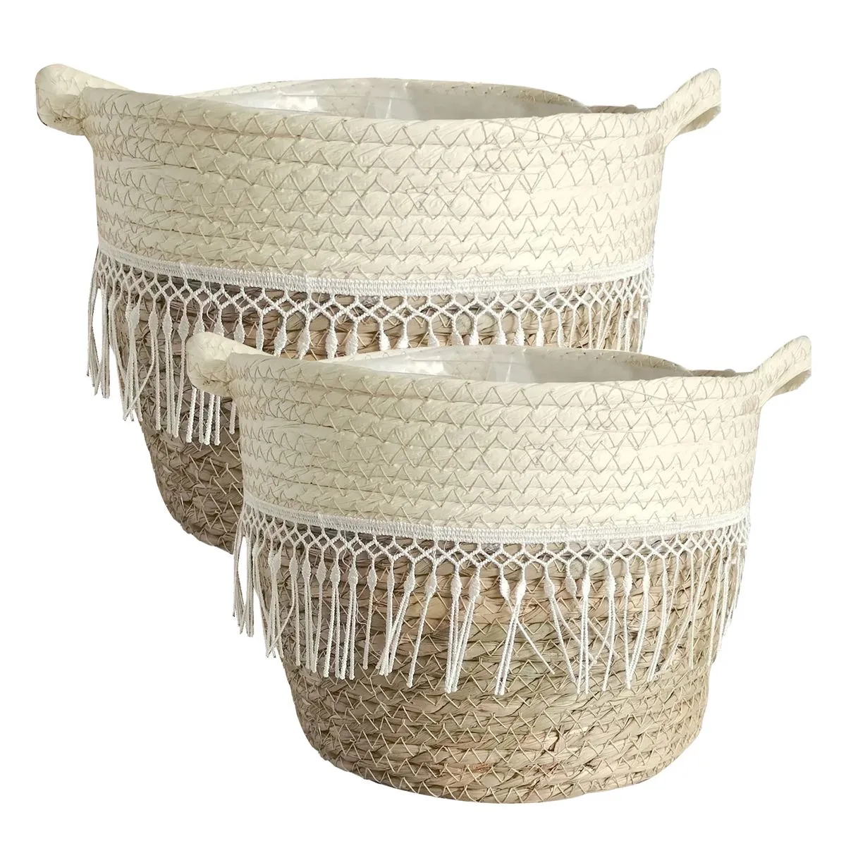 Woven Decorative Flower Plant Basket Set - 25cm & 22cm Heights