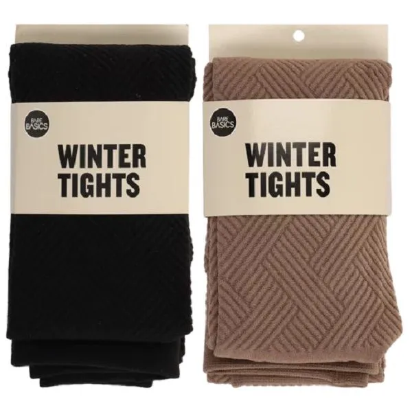 2 Ladies Large Stripe Winter Tights black.