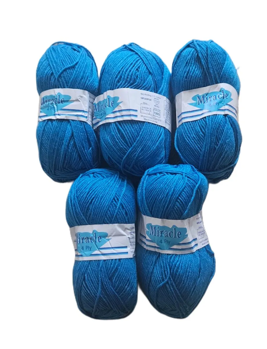 Wool Yarn 100g 4 Ply (Pack of 5) - Blue