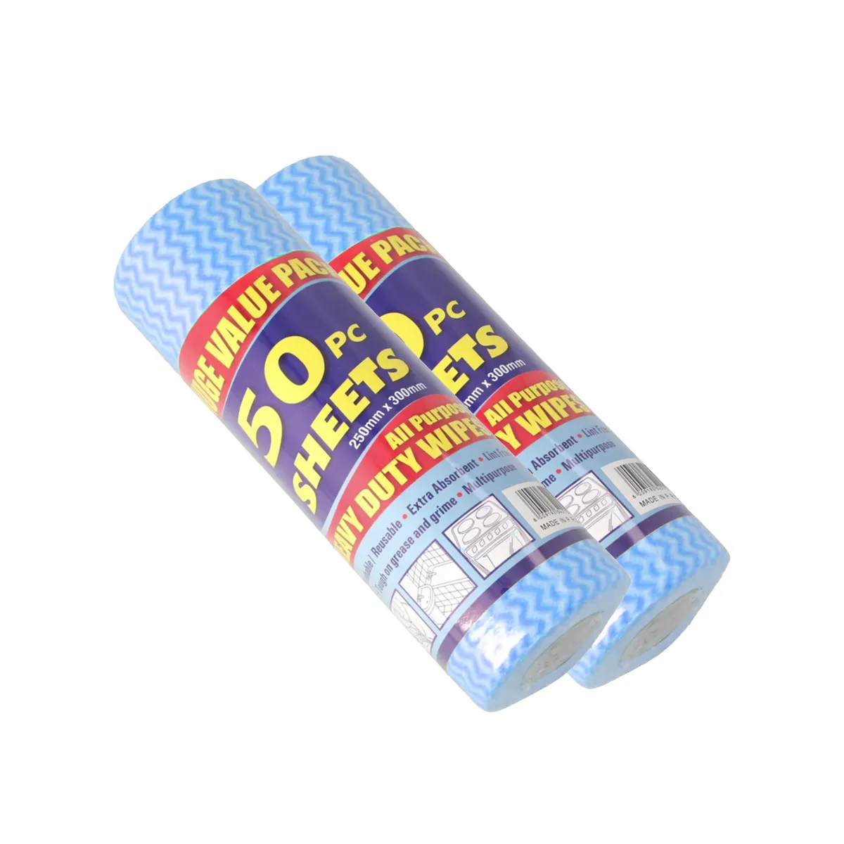 50 Heavy Duty All Purpose Wipes - 2 Pack - Blue