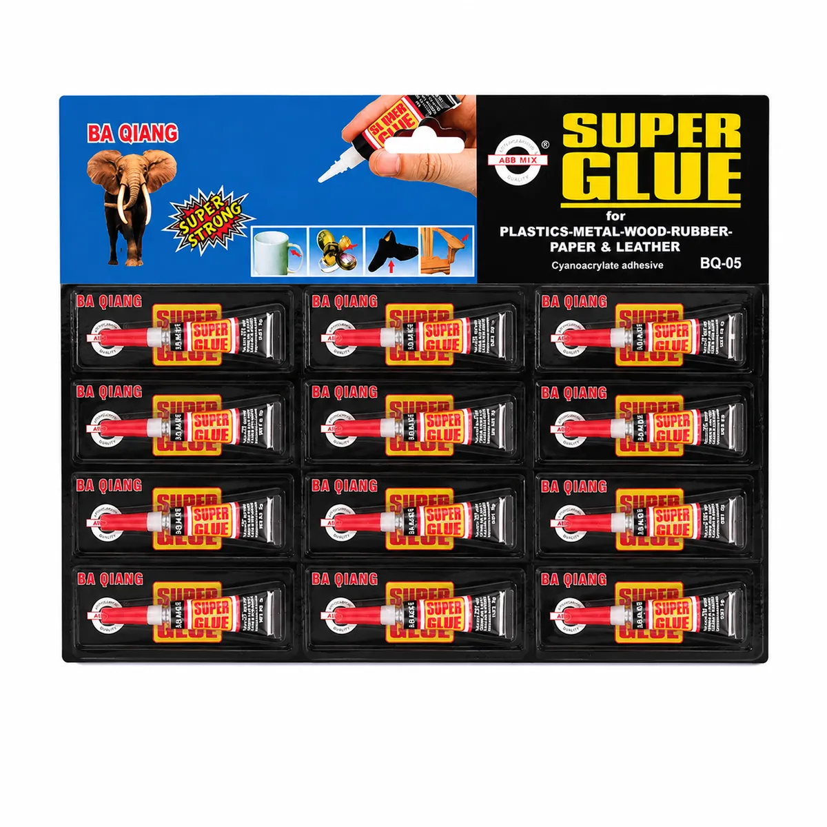 Ba Qiang Super Glue 12 Pack Multi-Purpose Instant Adhesive