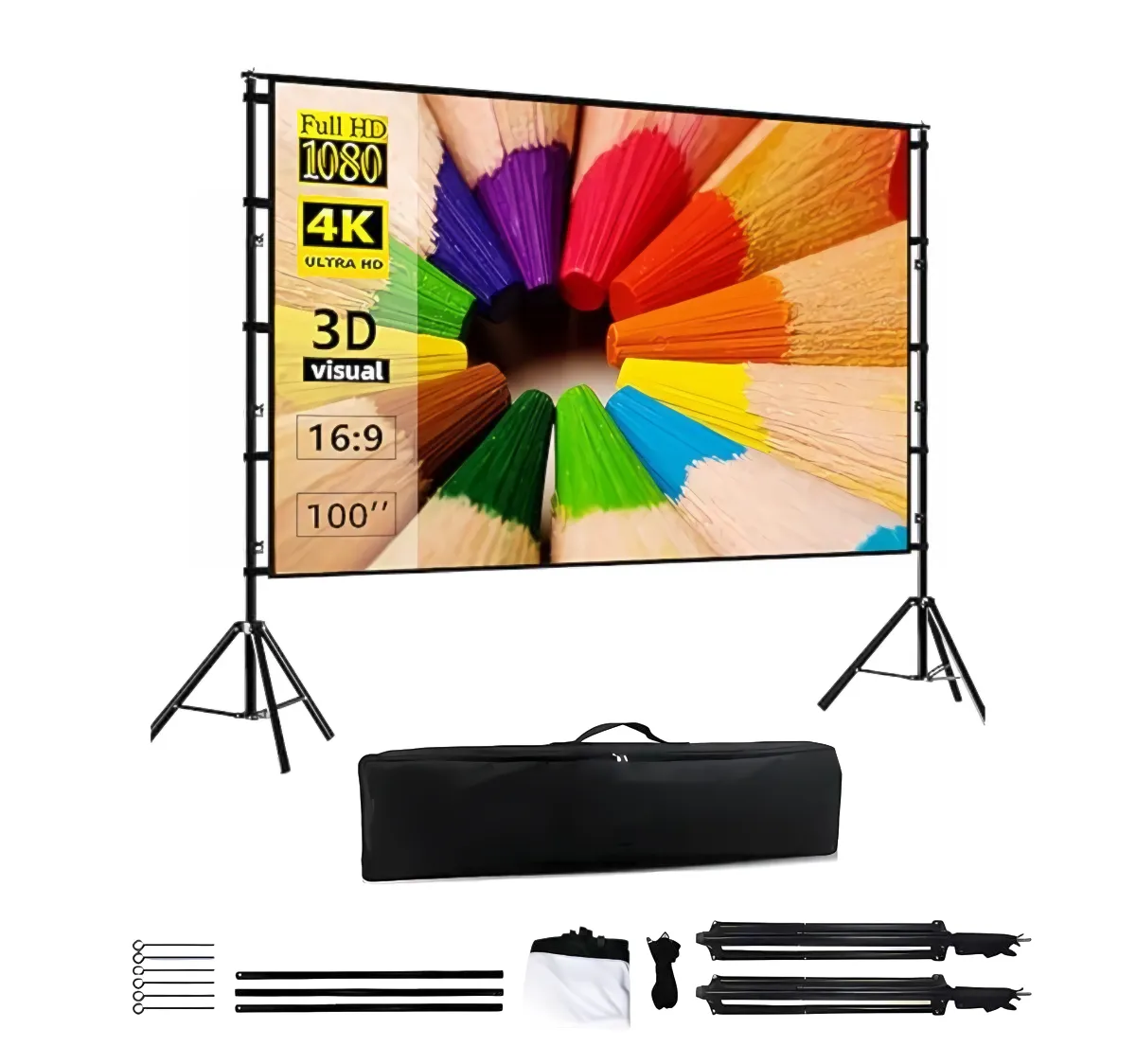 Projector Screen and Stand 100 inch Home Outdoor Foldable Portable 16:9 4K
