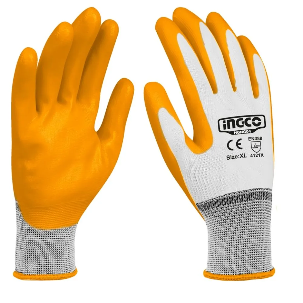 Ingco - Durable Oil-Resistant Grip Nitrile Palm Gloves - XL - (1 Pair)