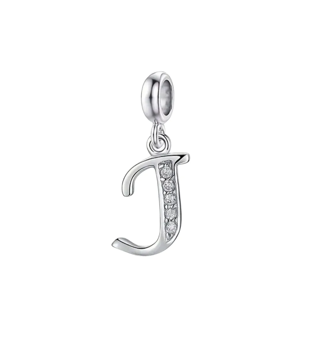 Silver Dazzling Pendant Charm ,Sparkling Alphabet Charm - Letter J