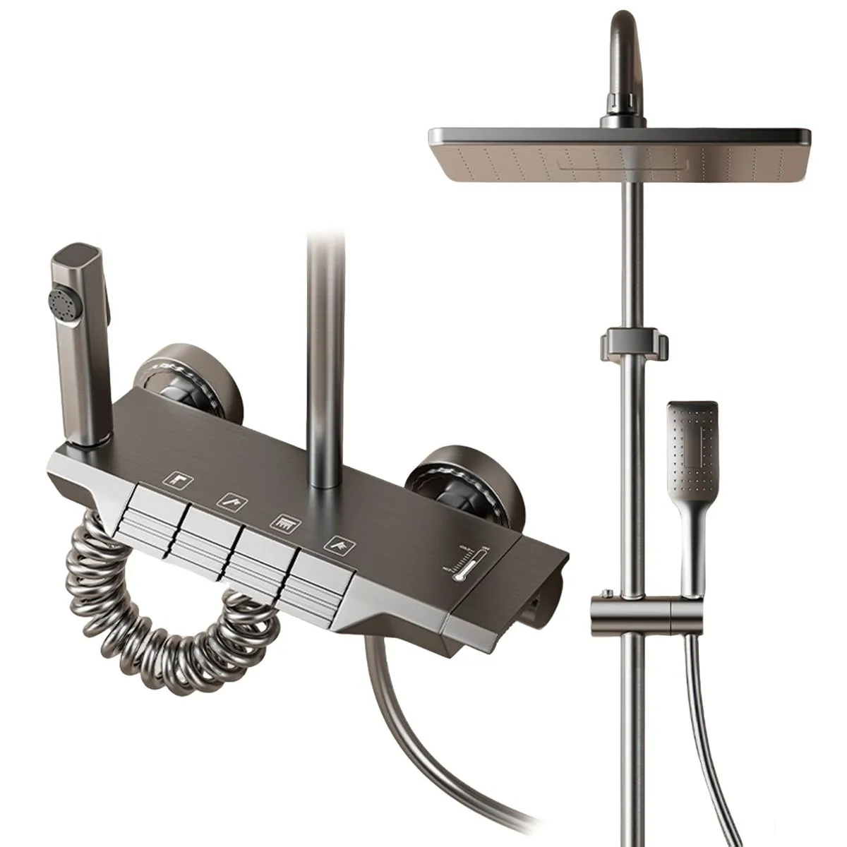 Thermostatic Shower System - 4-Function Piano Key Faucet with Rain Shower