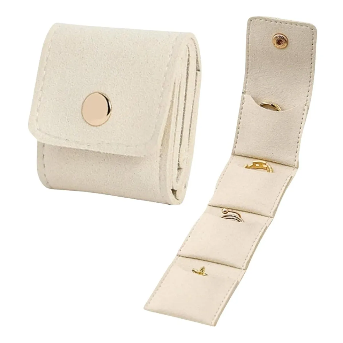 4 Fans Jewelry Storage Bag Earrings Necklace Ring Organizer - Beige 