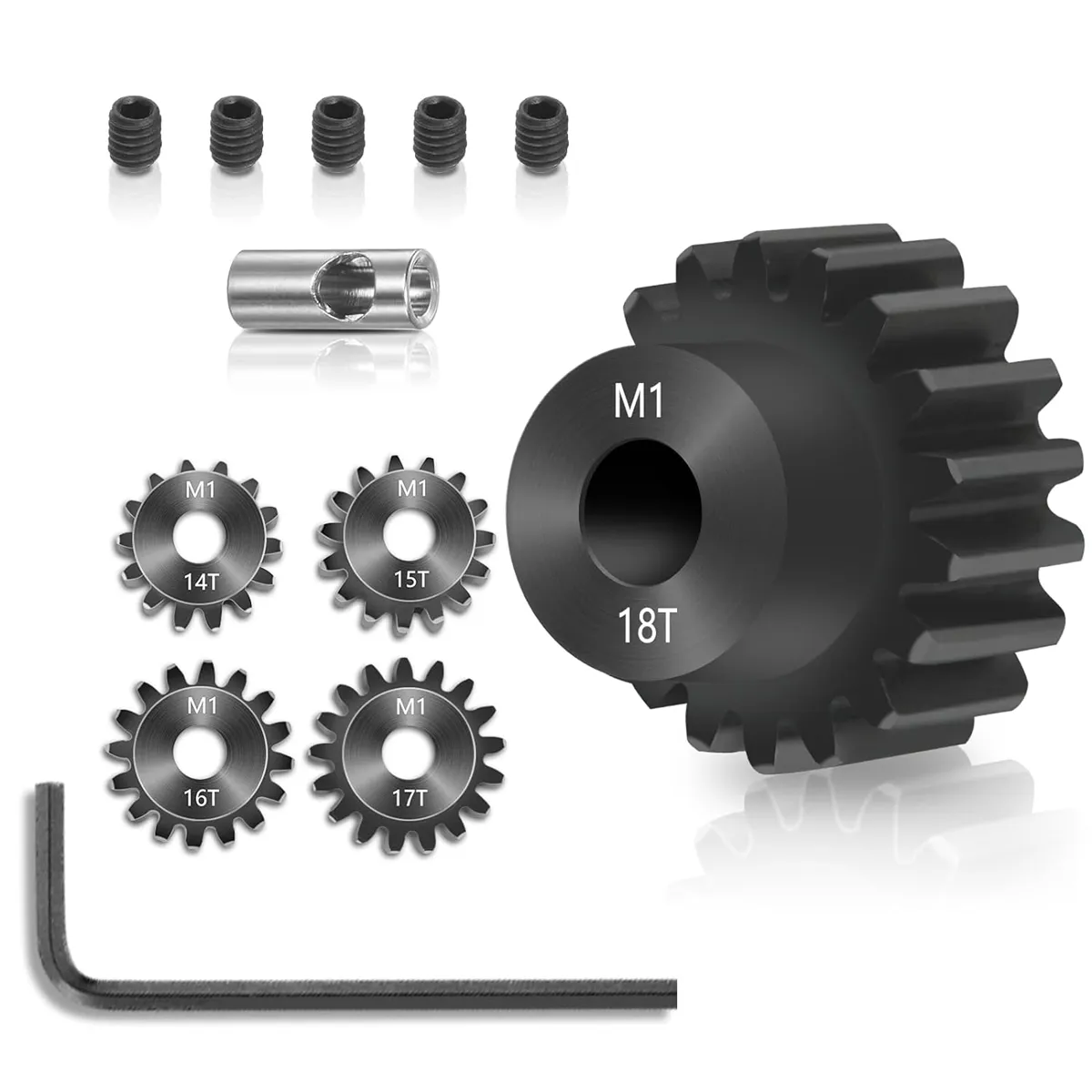 5 Pcs 14T 15T 16T 17T 18T M1 Pinion Gear Metal Fit 5Mm Rc Motor Shaft