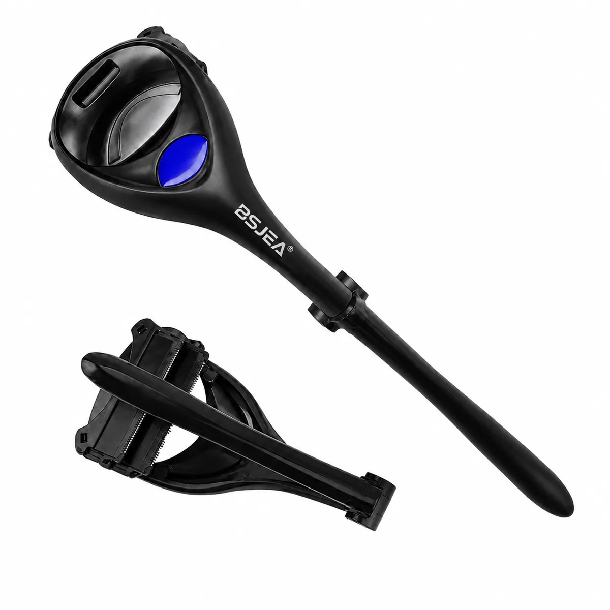 Foldable Back Shaver with Long Handle and Dual Blade Head - Black