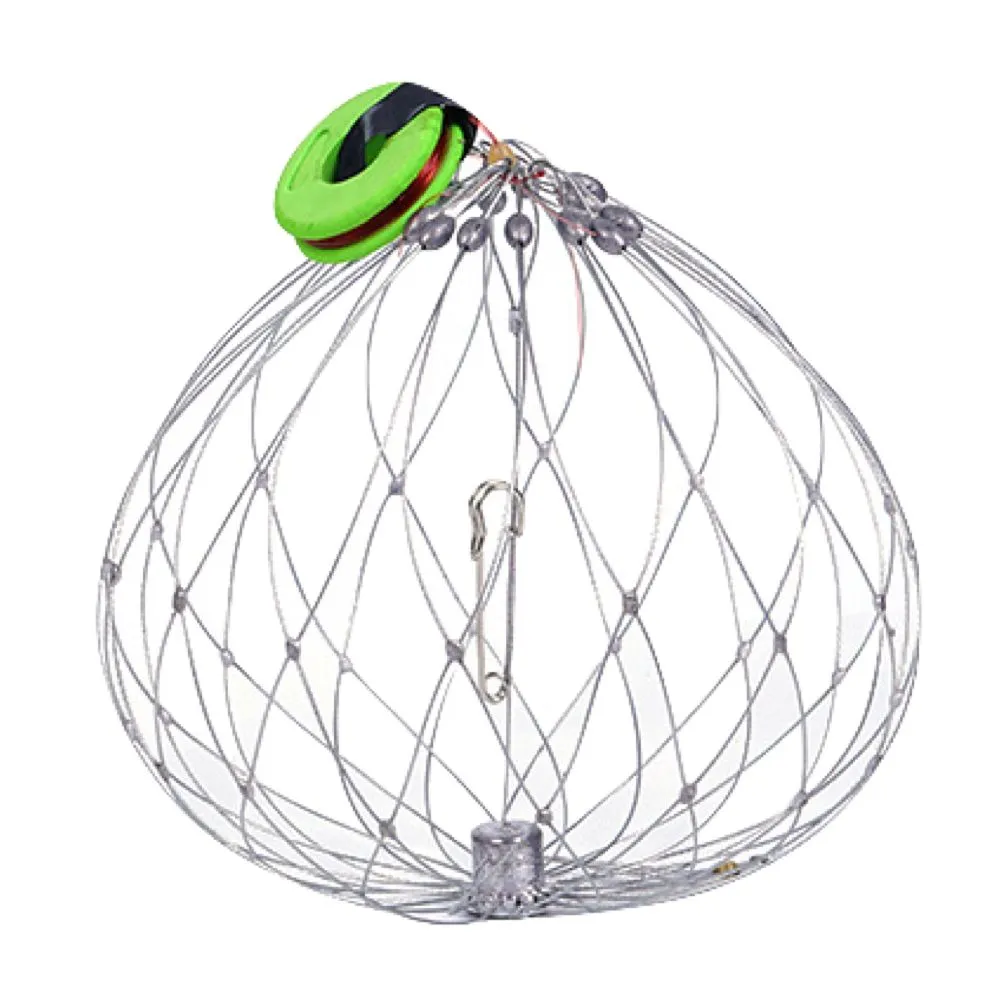 Sport Fishing Automatic 20 Steel Wire Open Close Crab Net -50cm - Green