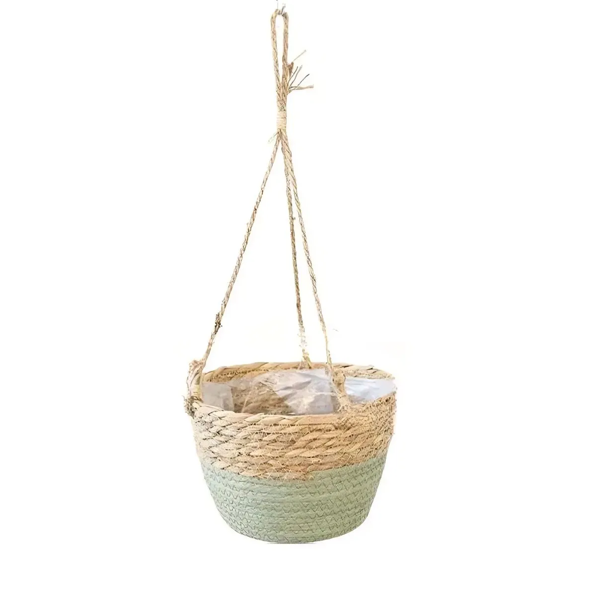 Handwoven Hanging Planter Basket - Green