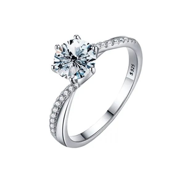 Moissanite Diamond 18K White Gold Plated 925 Sterling Silver Wedding Ring