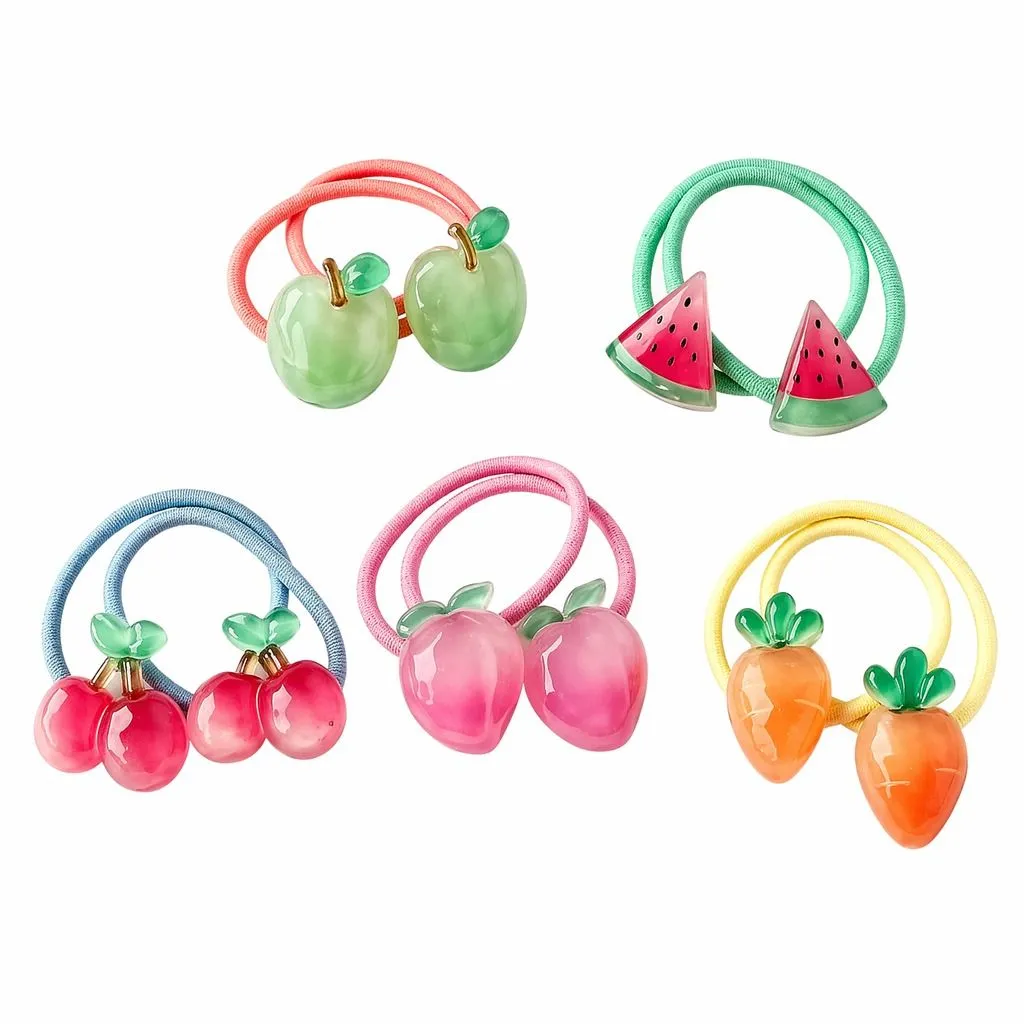 Cartoon Fruit Pattern Elastic Children's Hair Loops - 5 Sets