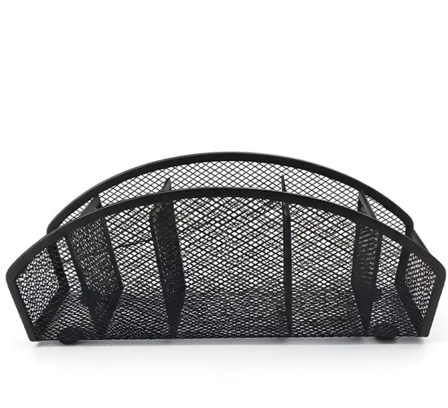 Curved Black Mesh Desk Organizer for Stationery & Office Supplies