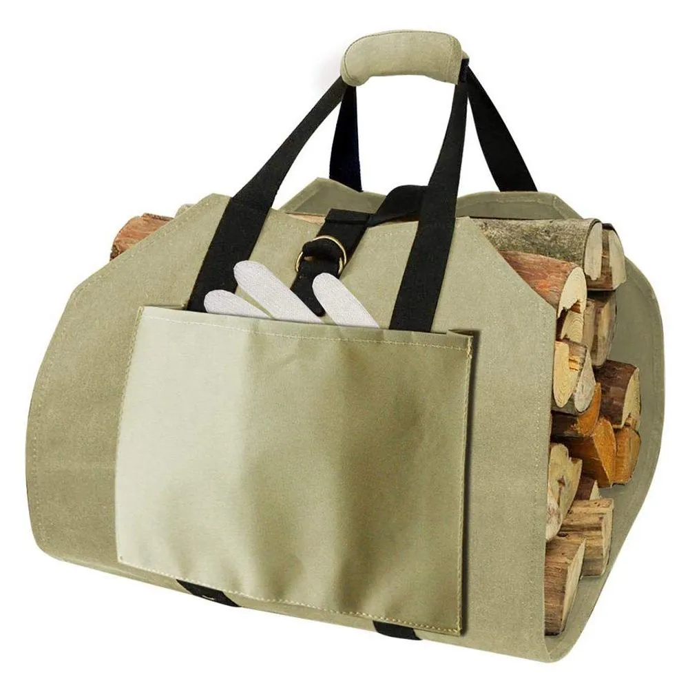 Khaki Log Storage Bag With Organizer