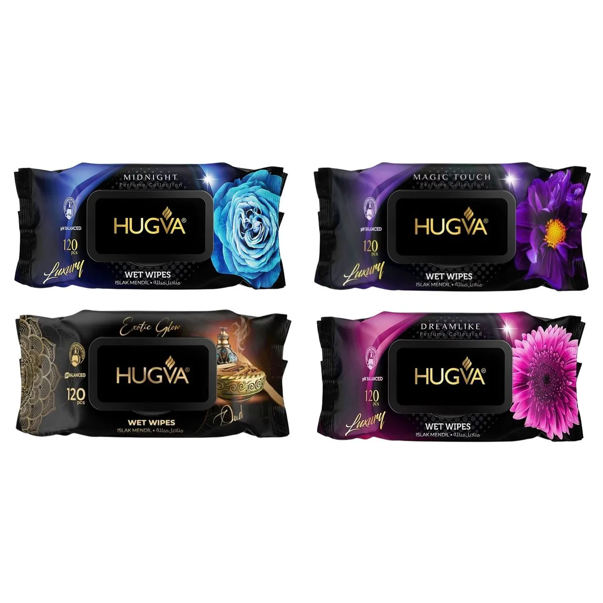 Hugva Luxury Scented Wet Wipes - Assorted Scents - 4 Pack