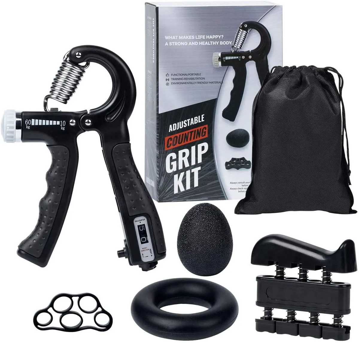 Grip Strength Trainer Workout Kit Grip Training Kit (5 Pack) - Black